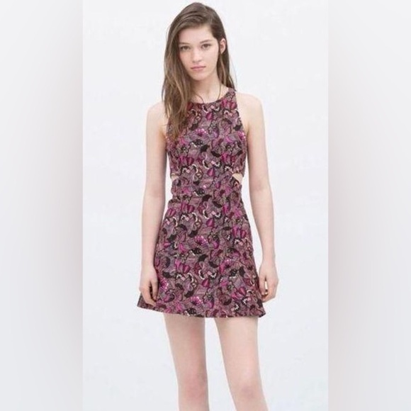 ZARA  Trafaluc Printed Side Cut Out Mini Dress Size Medium - Picture 1 of 8